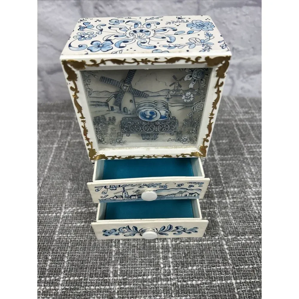 Windmill Music‎ Jewelry Box Japan Vintage Drawers Needs Repair Does Not Wind Up